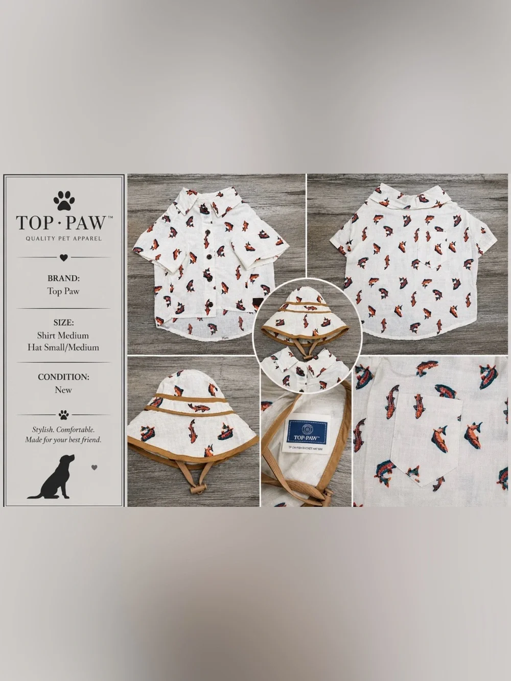 Dog Shirt & Matching Bucket Hat Set | NEW | Size: Medium | Boutique Dog Outfit